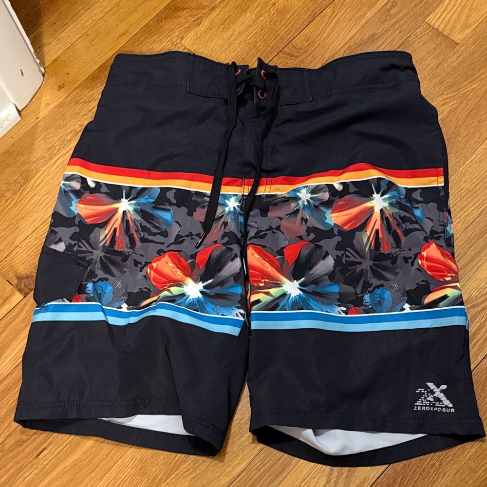 ZeroXposur Black and Multicolor Floral Board Shorts